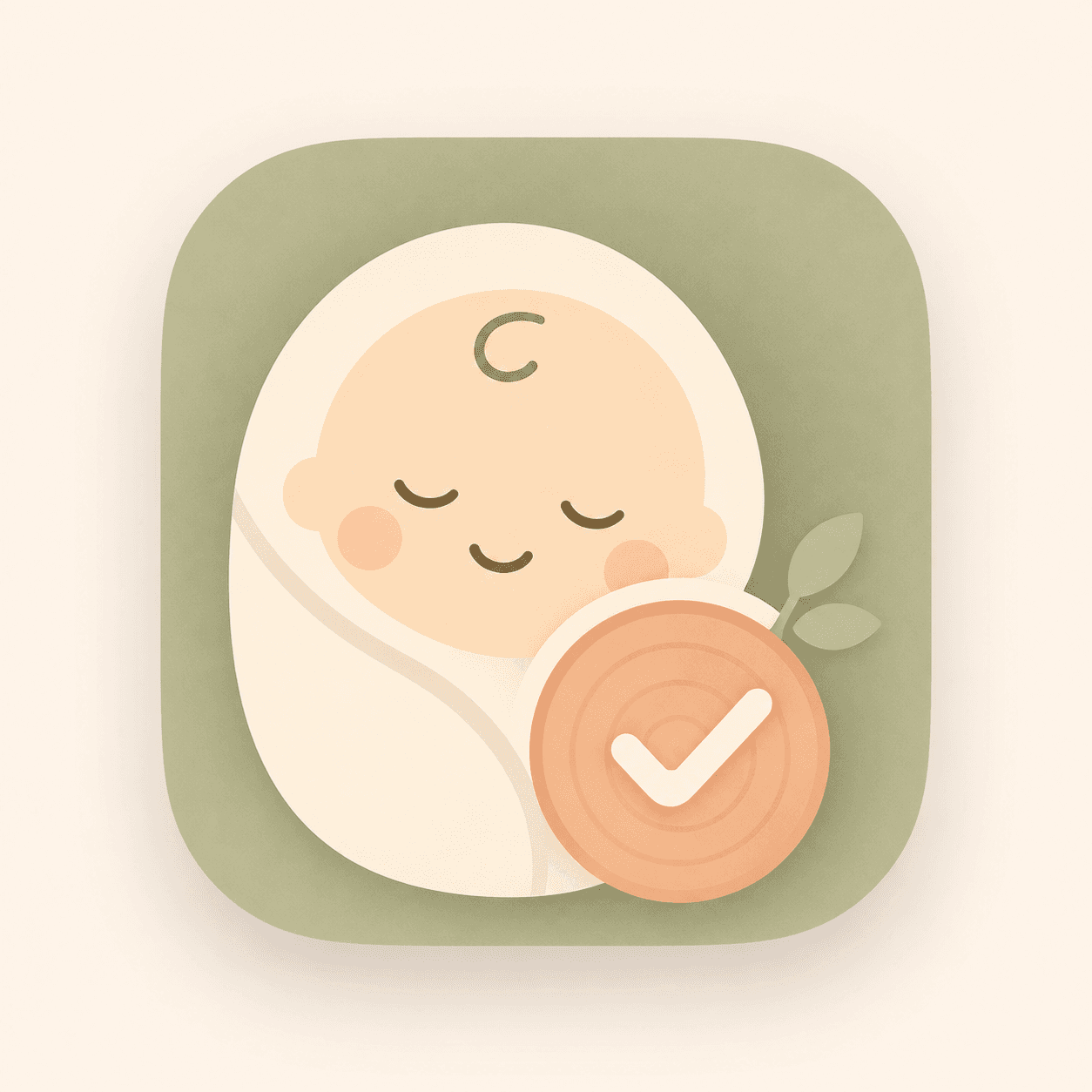 Little Log app icon showing a sleeping baby beside a checked tree-ring marker
